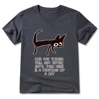 Tokyo-Tiger Cat Cheer Up Drawing V-Neck Classic T-Shirt