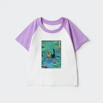 Tokyo-Tiger Funny Cats Swimming In Lilies Kids Raglan T-shirt