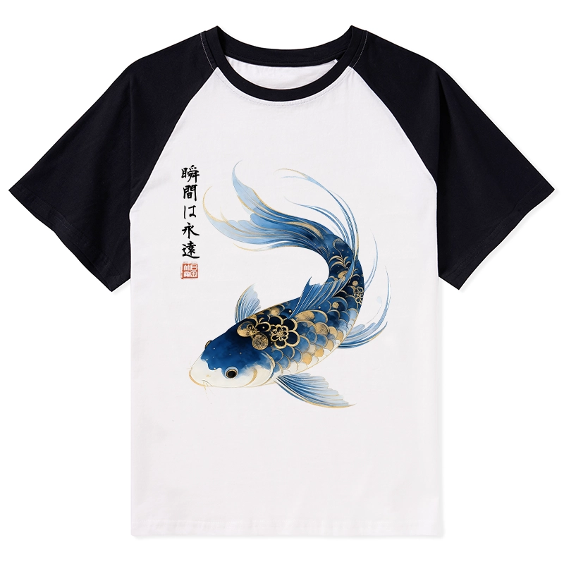 Tokyo-Tiger Elegant Koi Fish Watercolor Art Raglan T-shirt