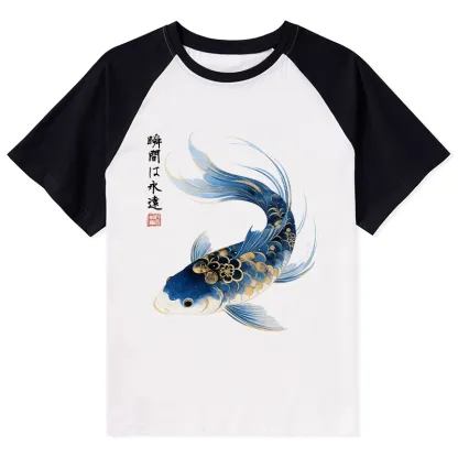 Tokyo-Tiger Elegant Koi Fish Watercolor Art Raglan T-shirt