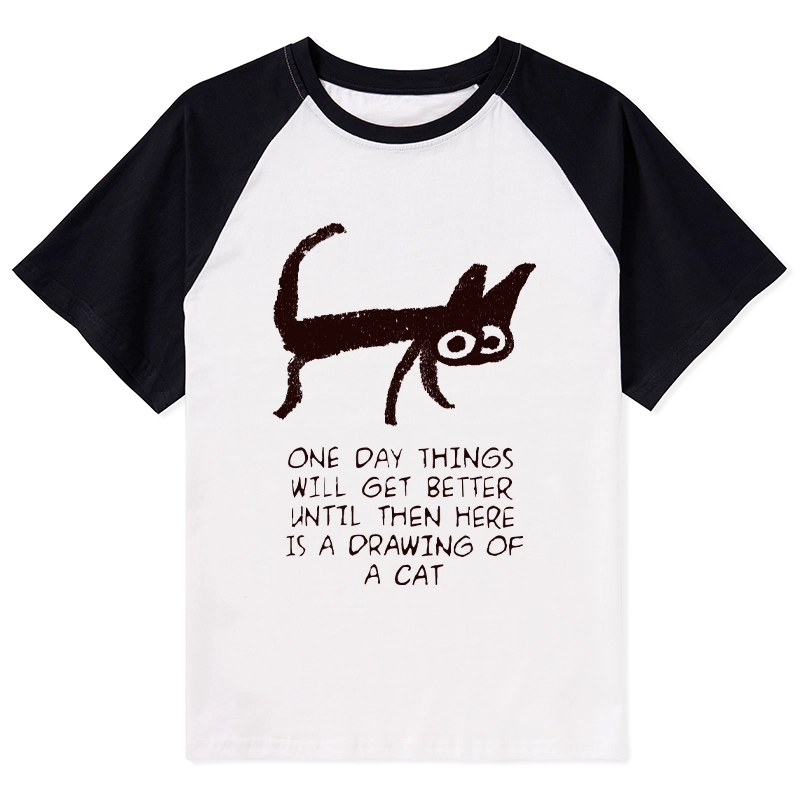 Tokyo-Tiger Cat Cheer Up Drawing Raglan T-shirt
