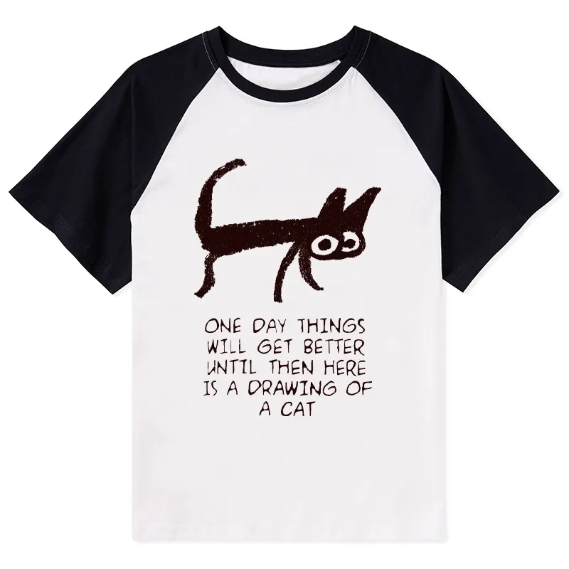 Tokyo-Tiger Cat Cheer Up Drawing Raglan T-shirt Sale