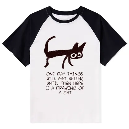 Tokyo-Tiger Cat Cheer Up Drawing Raglan T-shirt