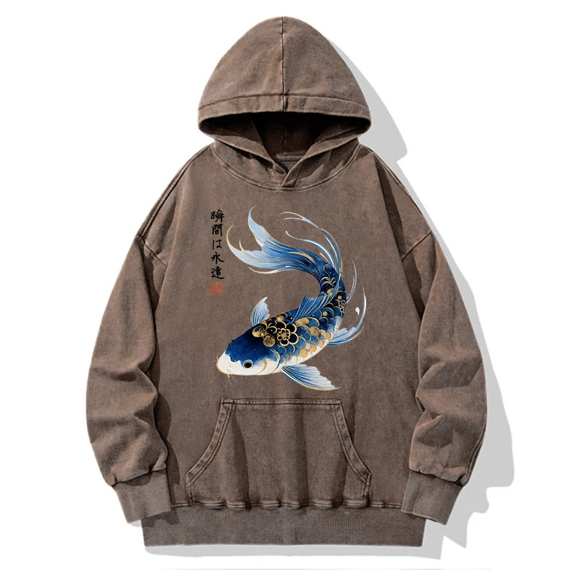 Tokyo-Tiger Elegant Koi Fish Watercolor Art Washed Hoodie
