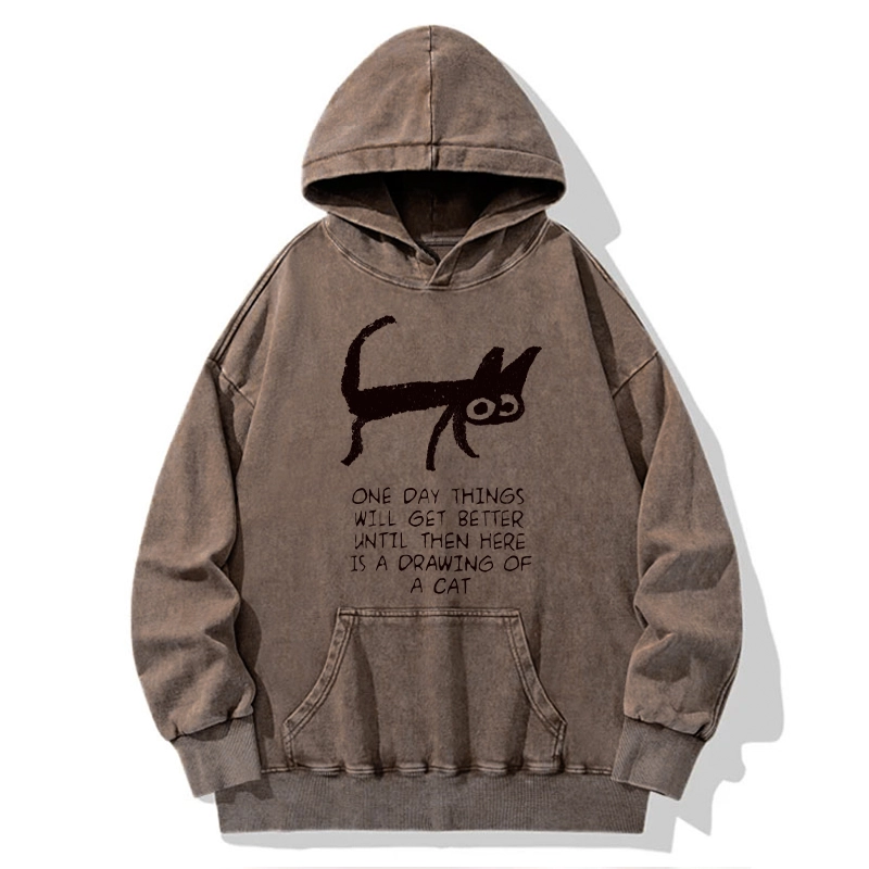 Tokyo-Tiger Cat Cheer Up Drawing Washed Hoodie