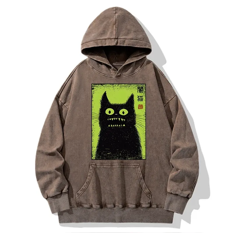 Tokyo-Tiger Spooky Black Cat Japanese Washed Hoodie