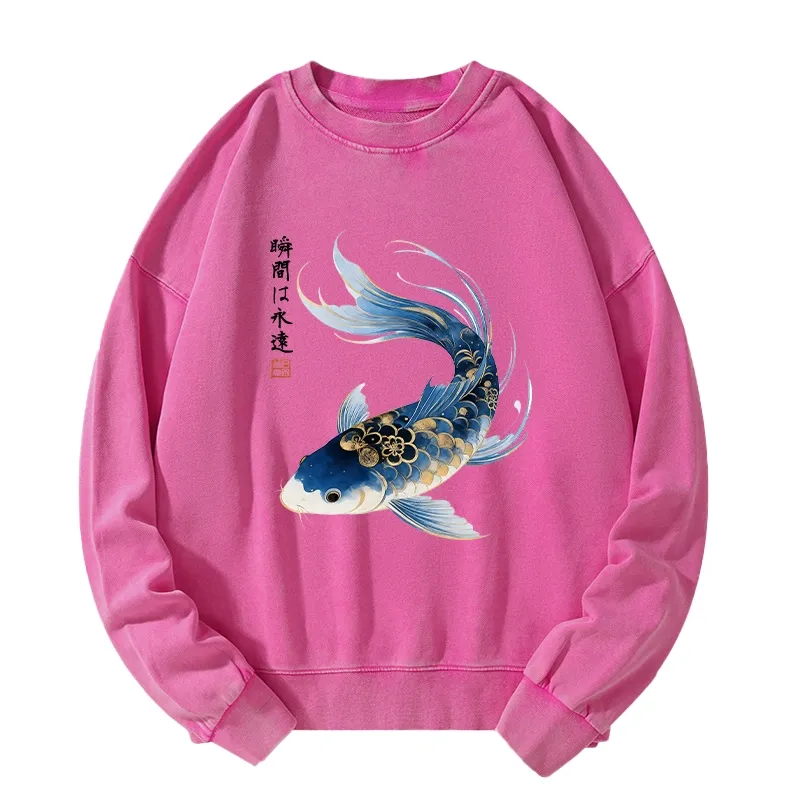 Tokyo-Tiger Elegant Koi Fish Watercolor Art Washed Sweatshirt