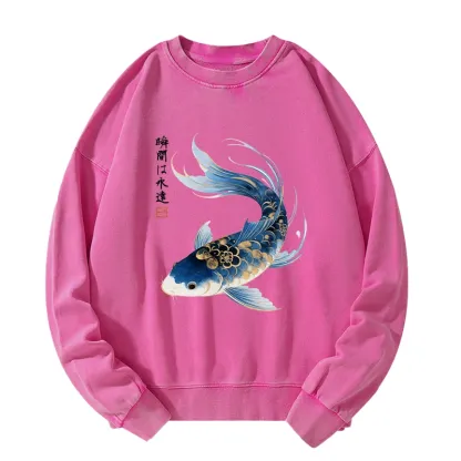 Tokyo-Tiger Elegant Koi Fish Watercolor Art Washed Sweatshirt