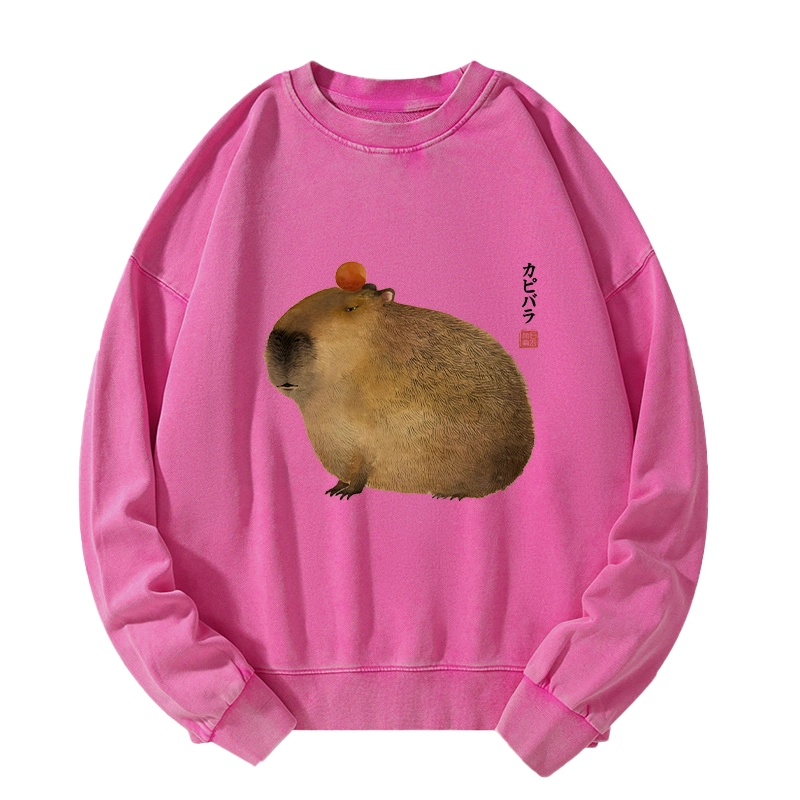 Tokyo-Tiger Calm Capybara Illustration Washed Sweatshirt