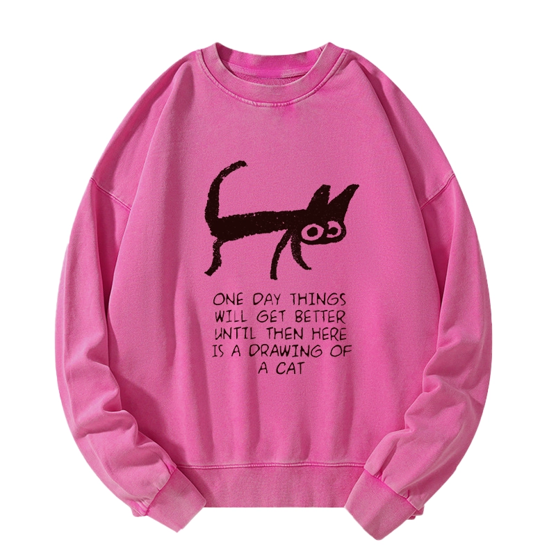 Tokyo-Tiger Cat Cheer Up Drawing Washed Sweatshirt