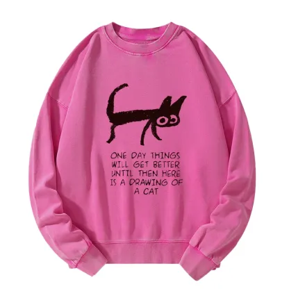 Tokyo-Tiger Cat Cheer Up Drawing Washed Sweatshirt