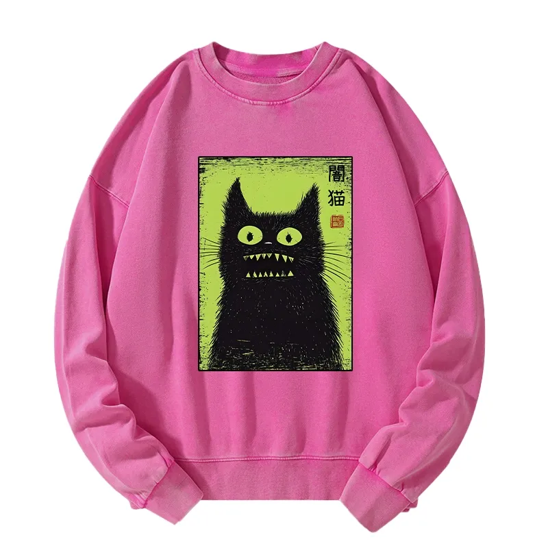 Tokyo-Tiger Spooky Black Cat Japanese Washed Sweatshirt