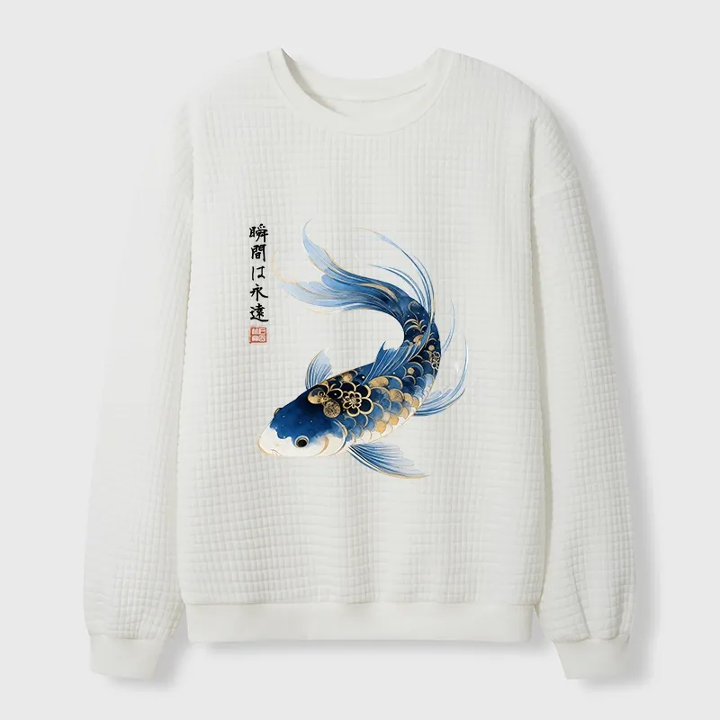 Tokyo-Tiger Elegant Koi Fish Watercolor Art Waffle Sweatshirt Sale