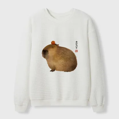Tokyo-Tiger Calm Capybara Illustration Waffle Sweatshirt