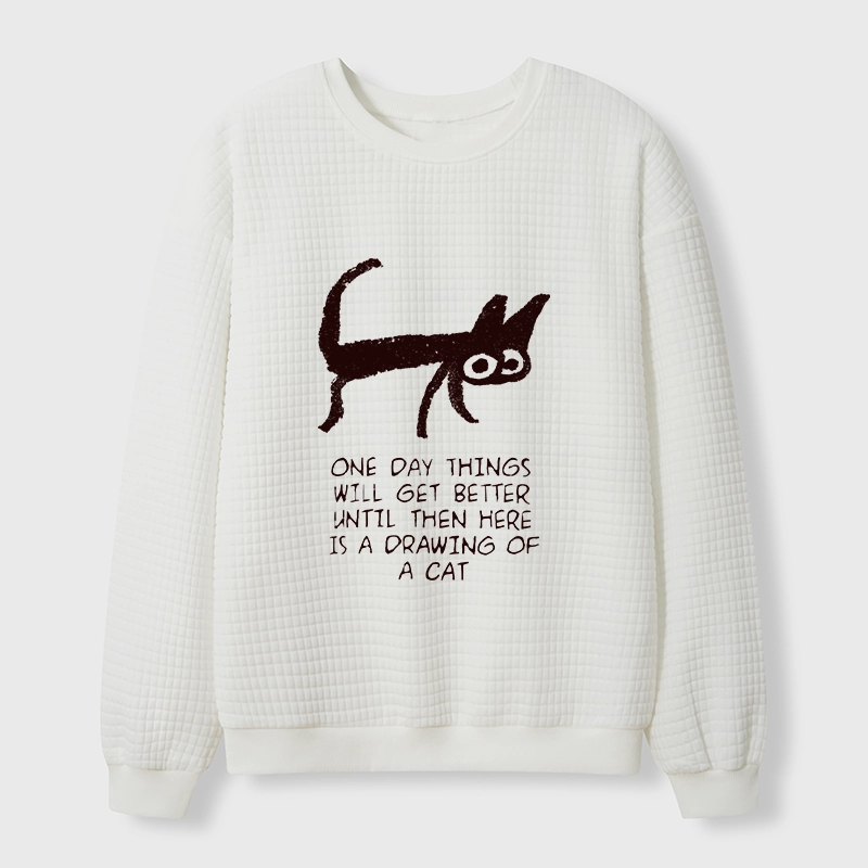 Tokyo-Tiger Cat Cheer Up Drawing Waffle Sweatshirt