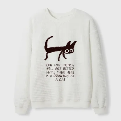 Tokyo-Tiger Cat Cheer Up Drawing Waffle Sweatshirt