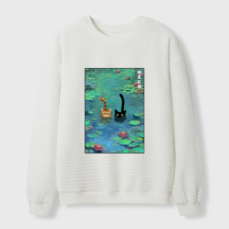 Tokyo-Tiger Funny Cats Swimming In Lilies Waffle Sweatshirt Sale