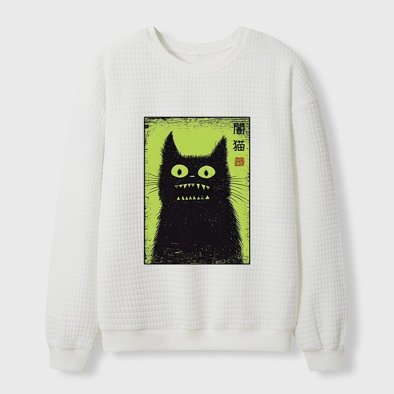 Tokyo-Tiger Spooky Black Cat Japanese Waffle Sweatshirt