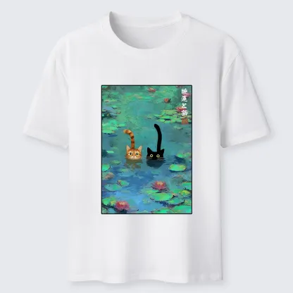 Tokyo-Tiger Funny Cats Swimming In Lilies Classic T-Shirt