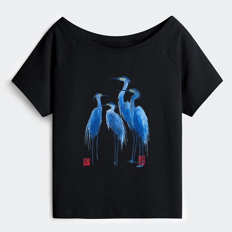 Tokyo-Tiger Flocks Of Great Blue Herons Off Shoulder T-Shirt