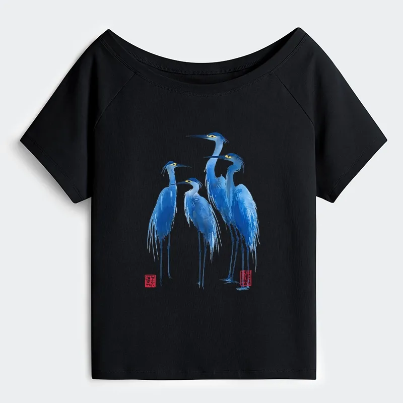 Tokyo-Tiger Flocks Of Great Blue Herons Off Shoulder T-Shirt