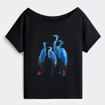 Tokyo-Tiger Flocks Of Great Blue Herons Off Shoulder T-Shirt