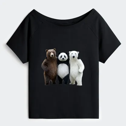 Tokyo-Tiger Three Bears Stand Together Off Shoulder T-Shirt
