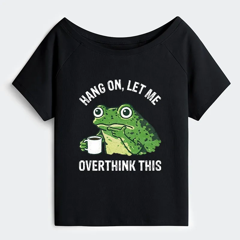 Tokyo-Tiger Overthinking Frog With Coffee Off Shoulder T-Shirt