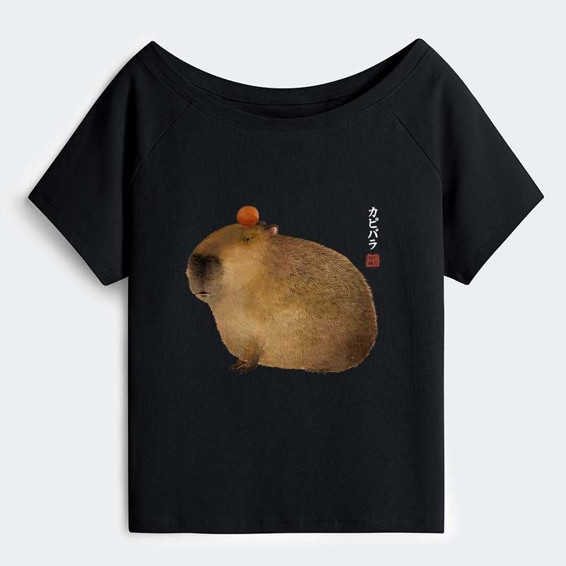 Tokyo-Tiger Calm Capybara Illustration Off Shoulder T-Shirt