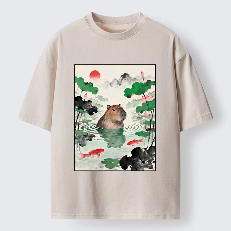 Tokyo-Tiger Chill Capybara In Water Washed T-Shirt