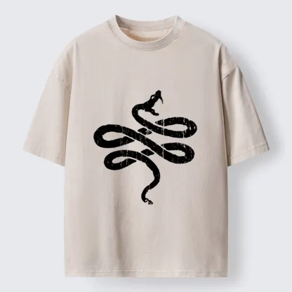 Tokyo-Tiger Black Snake Brush Art Washed T-Shirt