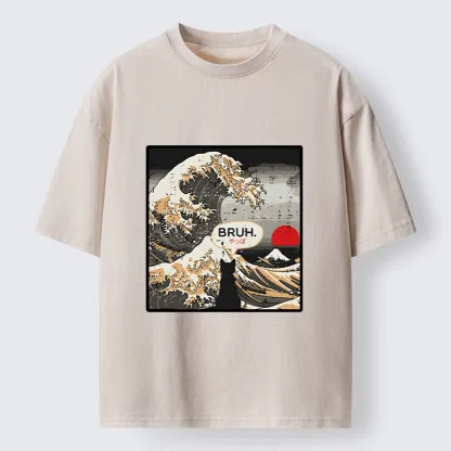 Tokyo-Tiger Great Wave Cat Bruh Washed T-Shirt