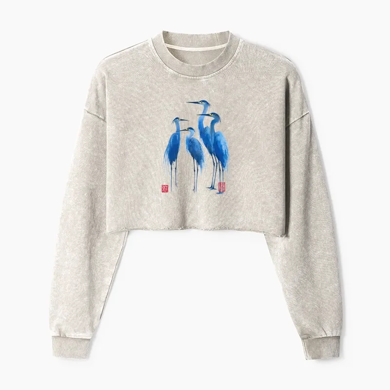 Tokyo-Tiger Flocks Of Great Blue Herons Washed Crop Sweatshirt Sale