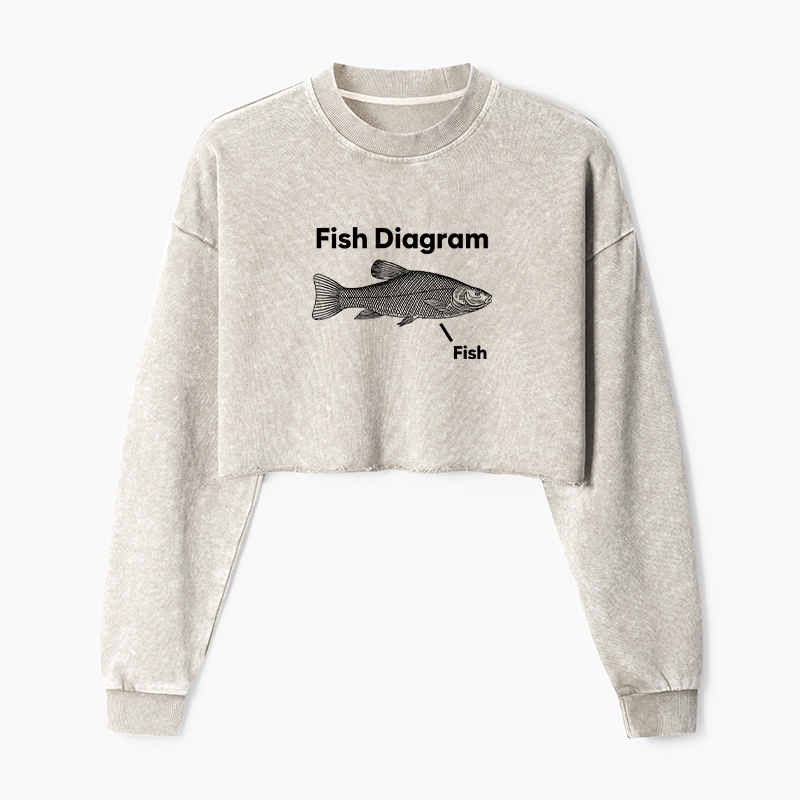 Tokyo-Tiger A Funny Guide to Fish Meme Washed Crop Sweatshirt