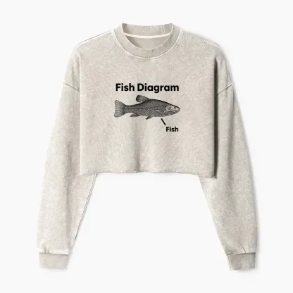 Tokyo-Tiger A Funny Guide to Fish Meme Washed Crop Sweatshirt