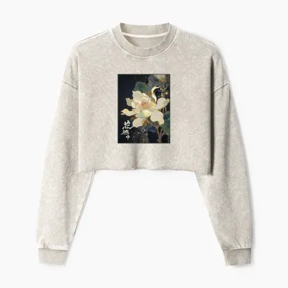 Tokyo-Tiger Lotus Adorned With Golden Specks Washed Crop Sweatshirt