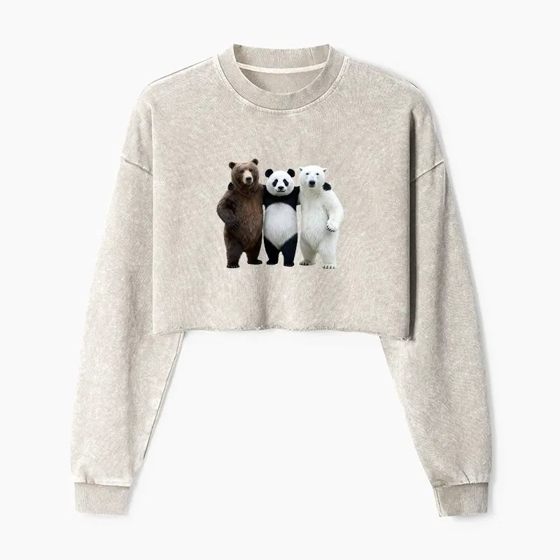 Tokyo-Tiger Three Bears Stand Together Washed Crop Sweatshirt Sale