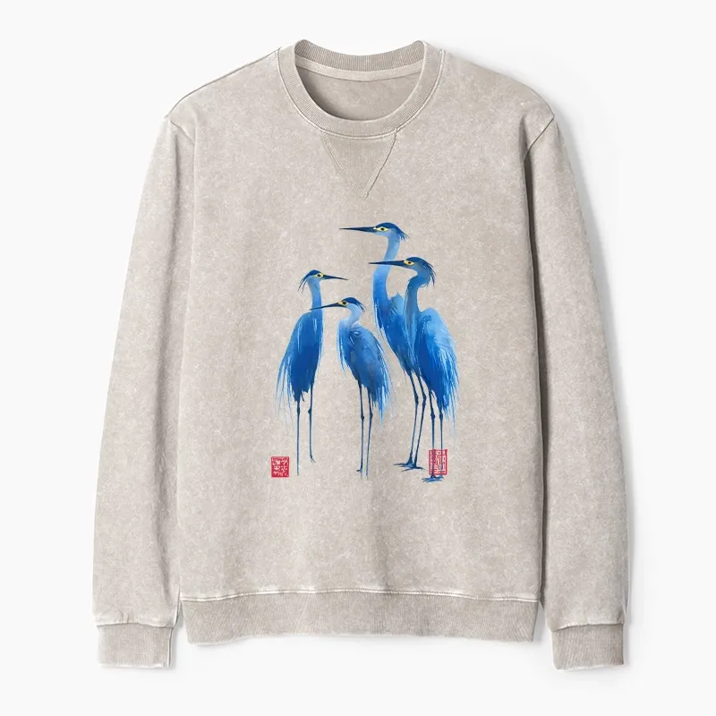 Tokyo-Tiger Flocks Of Great Blue Herons Washed Terry Sweatshirt Sale