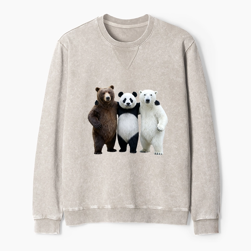 Tokyo-Tiger Three Bears Stand Together Washed Terry Sweatshirt