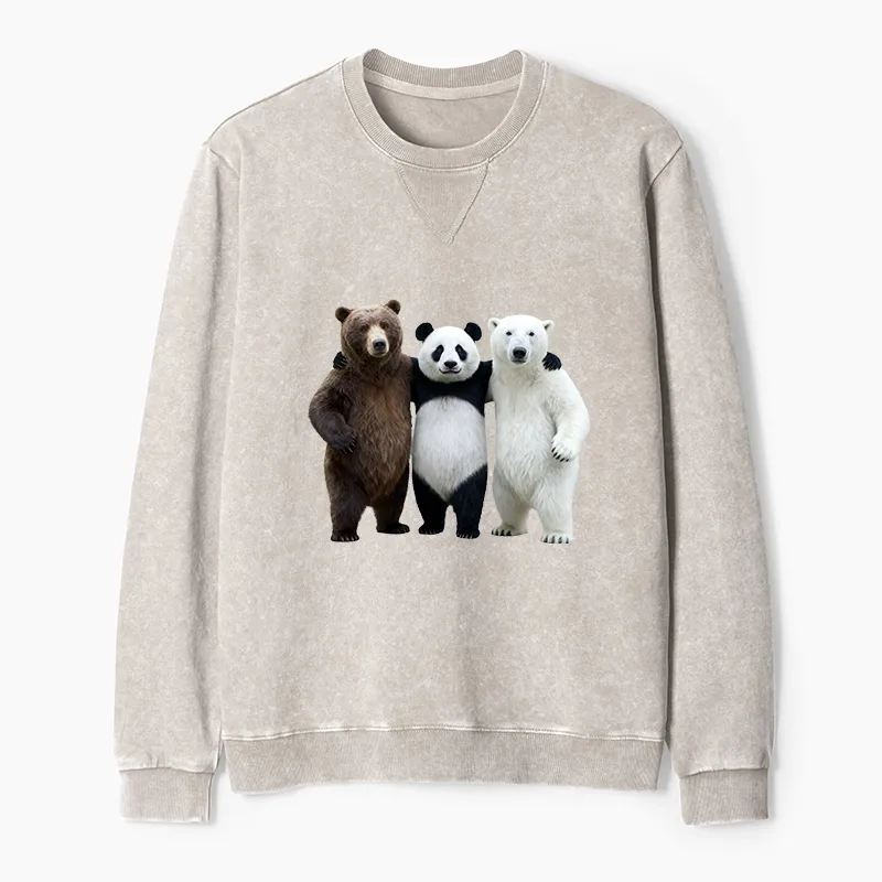 Tokyo-Tiger Three Bears Stand Together Washed Terry Sweatshirt Sale