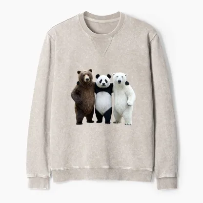 Tokyo-Tiger Three Bears Stand Together Washed Terry Sweatshirt