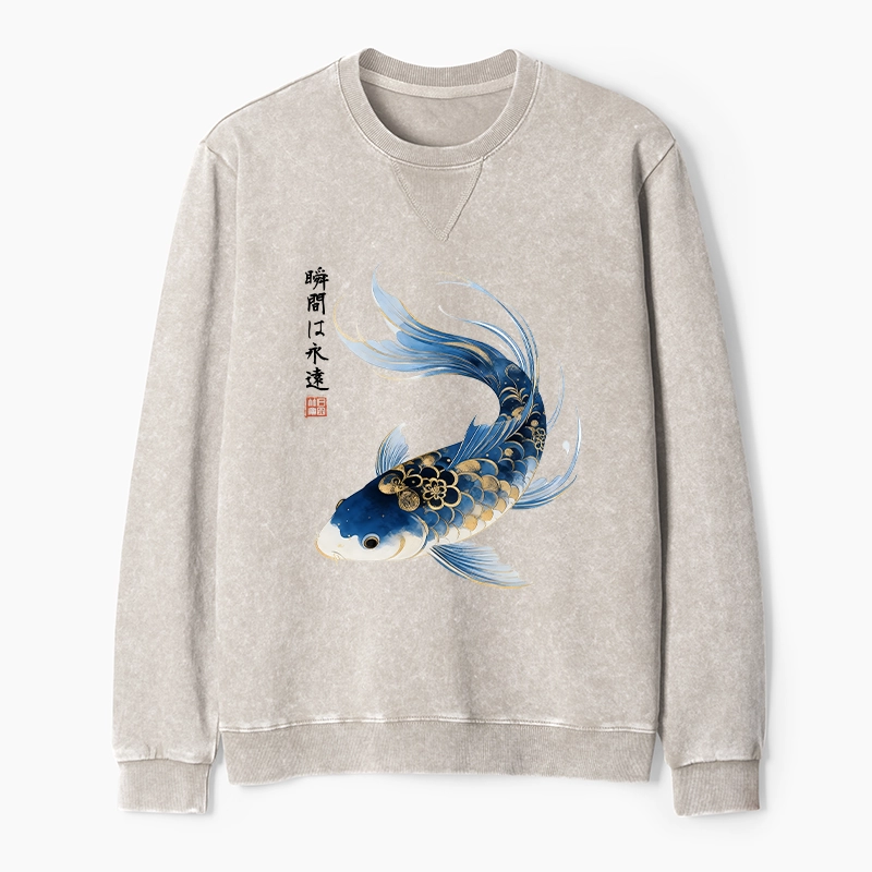 Tokyo-Tiger Elegant Koi Fish Watercolor Art Washed Terry Sweatshirt