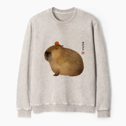 Tokyo-Tiger Calm Capybara Illustration Washed Terry Sweatshirt