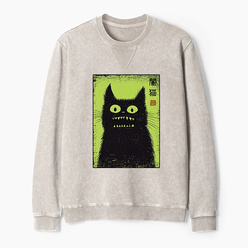 Tokyo-Tiger Spooky Black Cat Japanese Washed Terry Sweatshirt