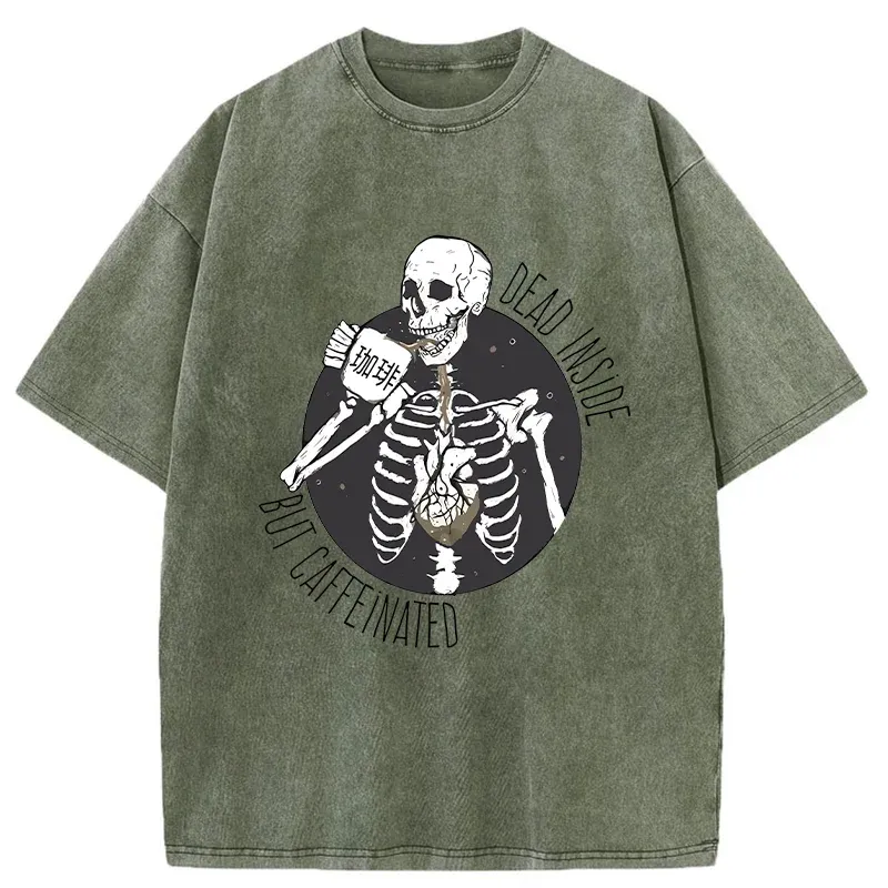 Tokyo-Tiger Dead Inside But Caffeinated Washed T-Shirt