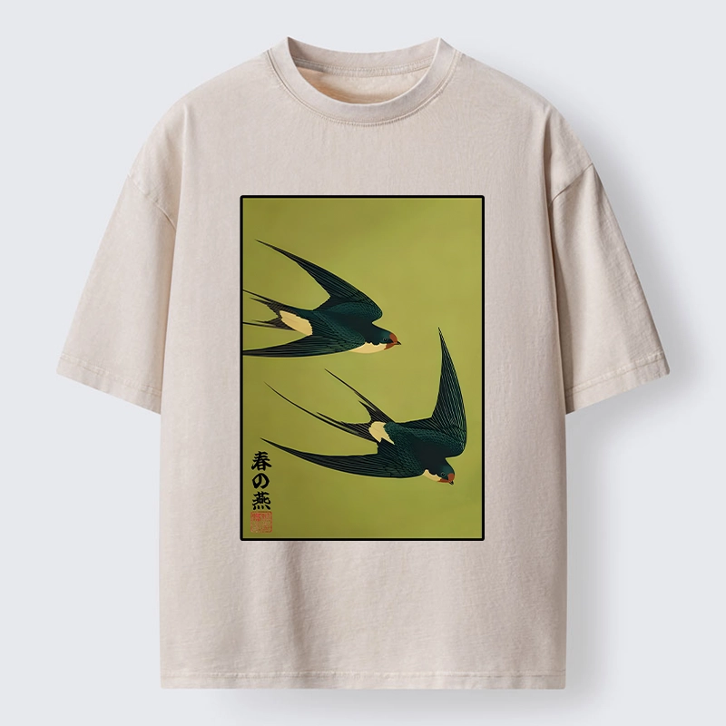 Tokyo-Tiger Spring Birds Of Peace Washed T-Shirt