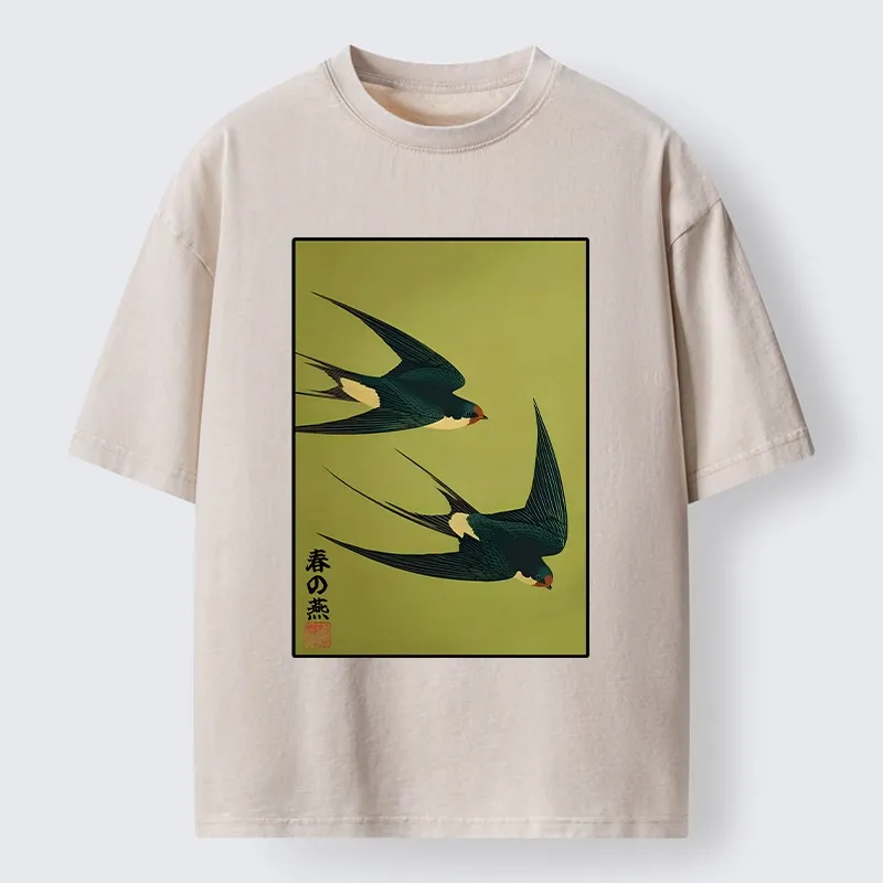 Tokyo-Tiger Spring Birds Of Peace Washed T-Shirt