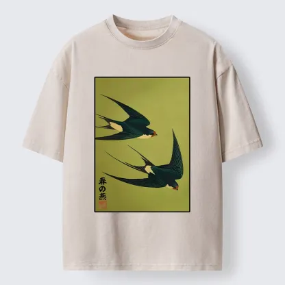 Tokyo-Tiger Spring Birds Of Peace Washed T-Shirt