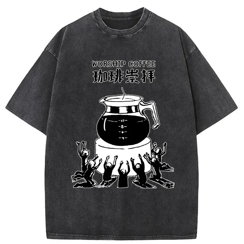 Tokyo-Tiger Worship Coffee Funny Washed T-Shirt