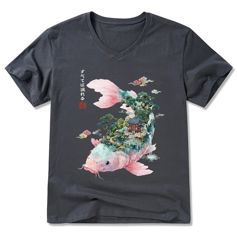 Tokyo-Tiger  Journey Of The Flowing Koi V-Neck Classic T-Shirt